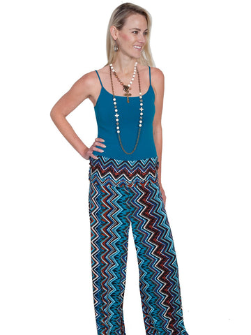 Scully Womens Palazzo Zig Zag Turquoise Poly/Spandex Lounge Pants