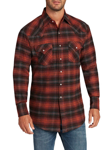 Ely and Walker Mens Western Brawny Flannel Rust 100% Cotton L/S Shirt