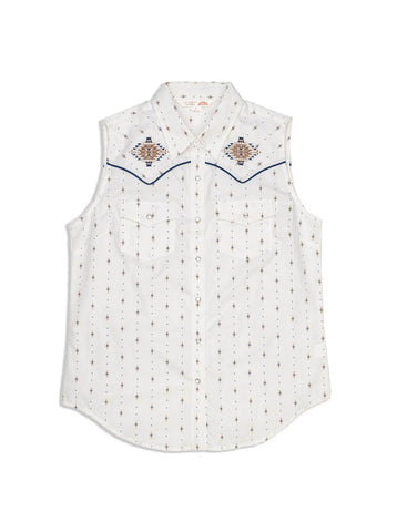 Ely and Walker Womens Aztec Diamond Print White 100% Cotton S/L Shirt