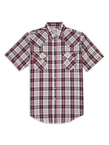 Ely and Walker Mens Plaid Snap Red Poly/Cotton S/S Shirt L