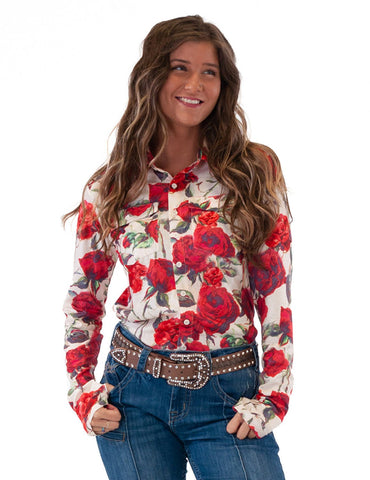 Cowgirl Tuff Womens Western Pullover Rose/White Polyester L/S Shirt