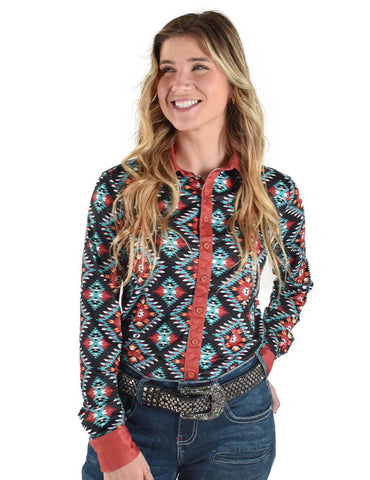 Cowgirl Tuff Womens Colorful Pullover Aztec Polyester L/S Shirt