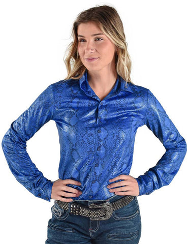 Cowgirl Tuff Womens Mid-Weight Snake Blue Polyester L/S Shirt