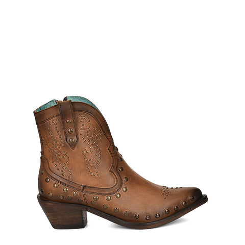 Corral Womens F1309 Honey Leather Studs Ankle Cowboy Boots