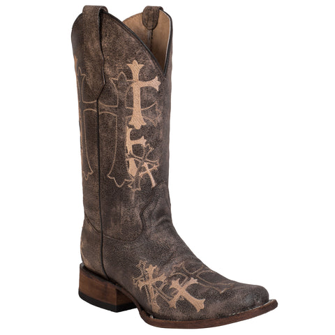 Corral Boots Womens Leather Circle G Holy Vintage Brown Sq Toe Cowgirl 10 M