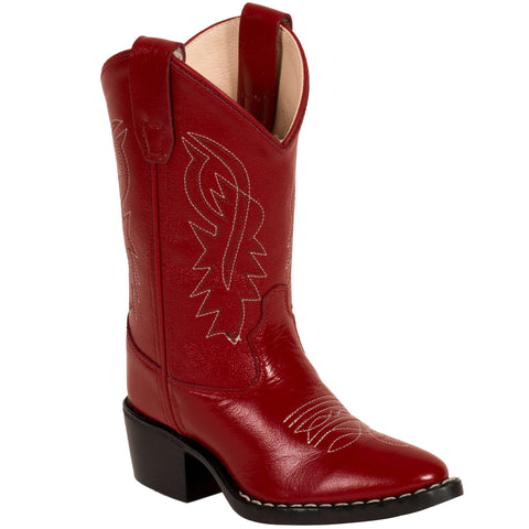 Old West Red Childrens Girls Corona Leather J Toe Cowboy Western Boots 2 D