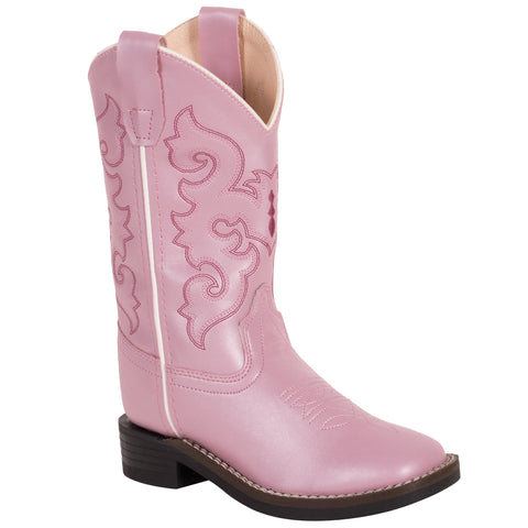 Old West Pink Children Girls Scroll Stitch Cowboy Western Boots 10.5 D