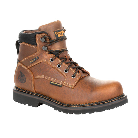 Georgia Mens Brown Leather Revamp WP Work Boots