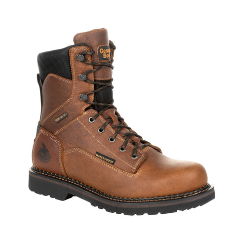 Georgia Mens Brown Leather Revamp WP 8in Work Boots