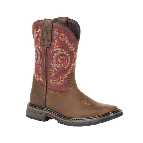 Georgia Kids Red/Brown Leather Carbo-Tec LT Pull-On Cowboy Boots