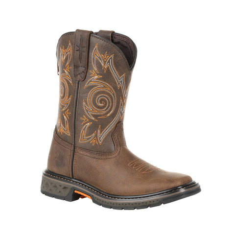Georgia Kids Brown Leather Carbo-Tec LT Pull-On Cowboy Boots