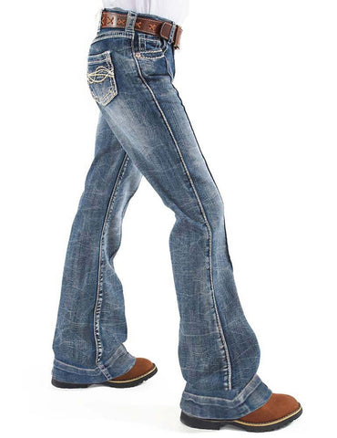 Cowgirl Tuff Kids Girls Timeless Trouser Medium Wash Cotton Blend Jeans