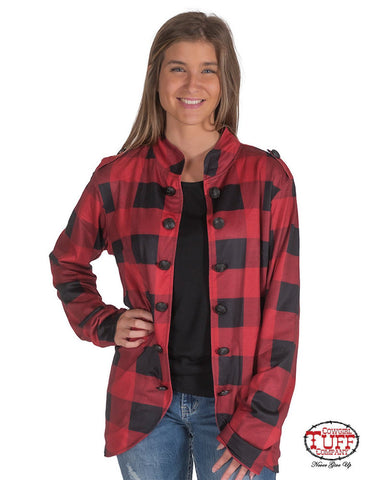 Cowgirl Tuff Womens Buffalo Plaid Military Black/Red Polyester Coat