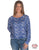 Cowgirl Tuff Womens Leopard Boat Neck Blue 100% Cotton L/S T-Shirt