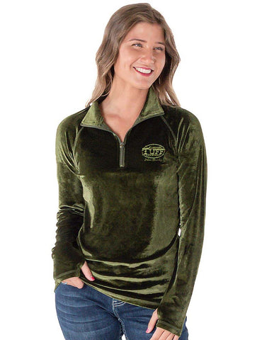 Cowgirl Tuff Womens Quarter Zip Cadet Green Polyester L/S T-Shirt