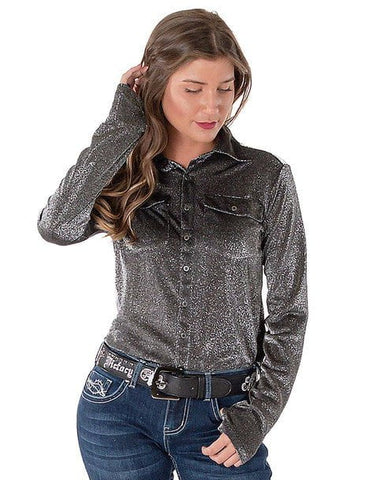 Cowgirl Tuff Womens Shimmer Pullover Silver Nylon L/S Blouse