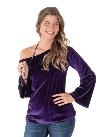 Cowgirl Tuff Womens Velvet Purple Polyester L/S Blouse