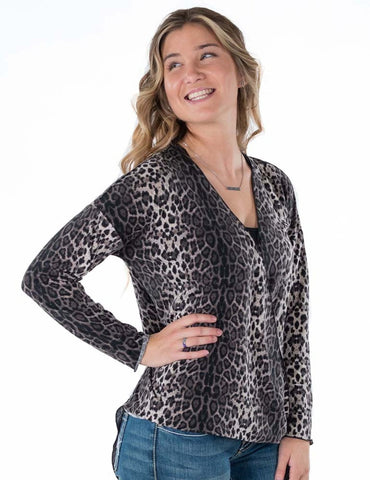 Cowgirl Tuff Womens Snow Leopard Tan/Brown Polyester L/S Blouse