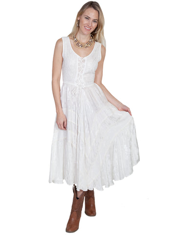 Scully Honey Creek Womens Full Length Dress Ivory 100% Rayon Lace Up S