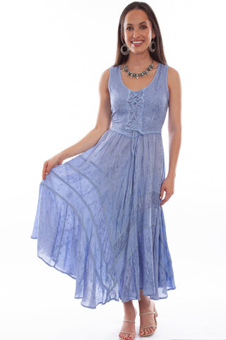 Scully Womens Light Sky Blue Rayon Full Length Lace S/L Dress L