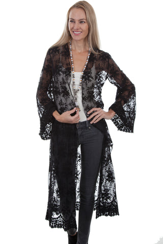 Scully Womens Black 100% Nylon Open Front Lace Cardigan