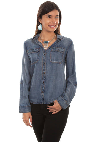 Scully Womens Denim 100% Cotton Hi/Lo Casual L/S Blouse XL