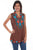 Scully Womens Stylized Floral Flare Brown 100% Cotton S/L Tank Top