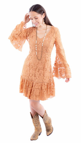 Scully Womens Two Piece Lace Light Latte Cotton Blend L/S Dress XXL