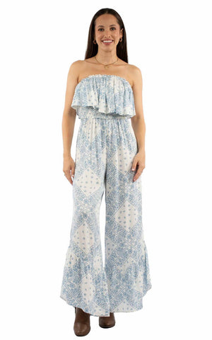 Scully Womens Strapless Ruffle Trim White Lyocell S/L Jumpsuit