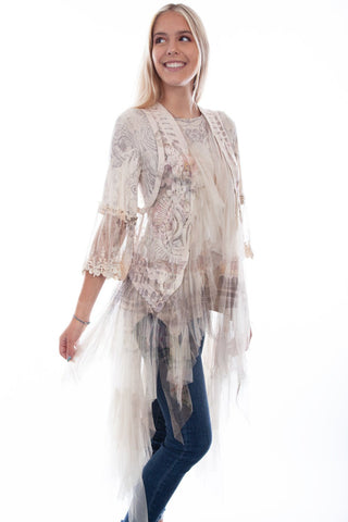 Scully Womens Natural Italy Cotton Blend Tulle Layered Duster S/M