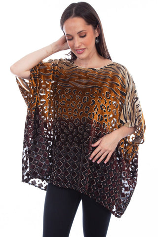 Scully Womens Velvety Burnout Brown Ombre Nylon Viscose Poncho