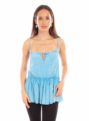 Scully Womens Pleated Turquoise Rayon Blend S/L Tank Top