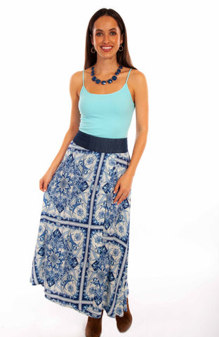 Scully Womens Floral Print Wrap Blue 100% Rayon Skirt