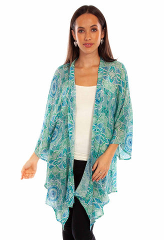 Scully Womens Beautiful Print Aqua Viscose Kimono L
