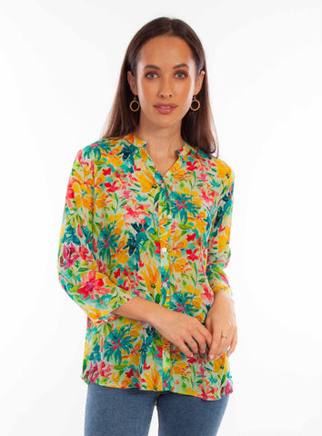 Scully Womens Tropical Print Tropical Viscose 3/4 Sleeve S/S Blouse