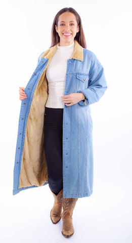 Scully Womens Long Sherpa Lined Denim Cotton Blend Cotton Jacket