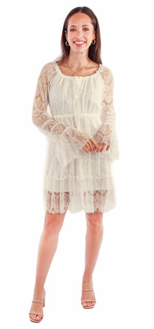 Scully Womens Eyelash Lace Ivory 100% Nylon L/S Dress