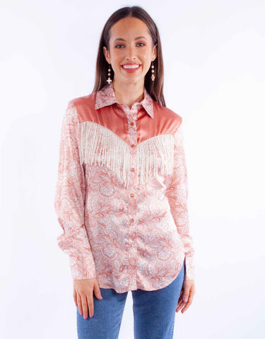 Scully Womens Vintage Rodeo Peach 100% Polyester L/S Blouse