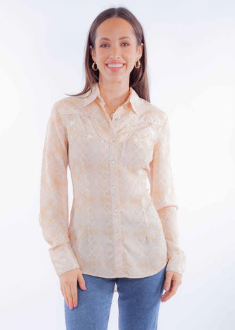 Scully Womens Western Geometric Vanilla 100% Cotton L/S Shirt
