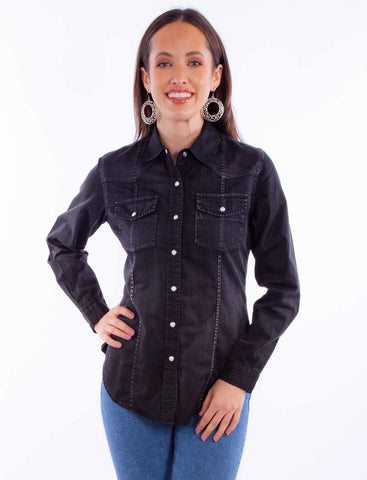 Scully Womens Plain Western Black 100% Cotton L/S Shirt