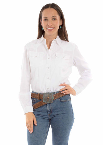 Scully Womens Plain Western White 100% Cotton L/S Shirt
