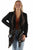 Scully Womens Embroidered Waterfall Front Black 100% Cotton Cardigan Sweater