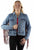 Scully Womens Americana Denim Fringe Red/White/Blue Cotton Blend Cotton Jacket