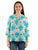 Scully Womens Vibrant Mandarin Collar Aqua Viscose 3/4 Sleeve S/S Blouse