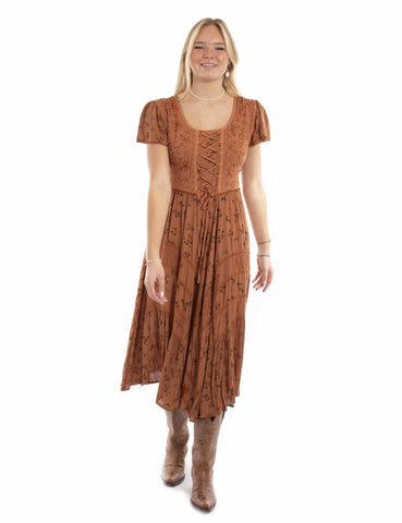 Scully Womens Soutache Rose Print Rust 100% Rayon Cap Sleeve Dress L