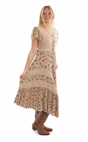 Scully Womens Fabric Lace-Up Tie Sand 100% Rayon S/S Dress XS