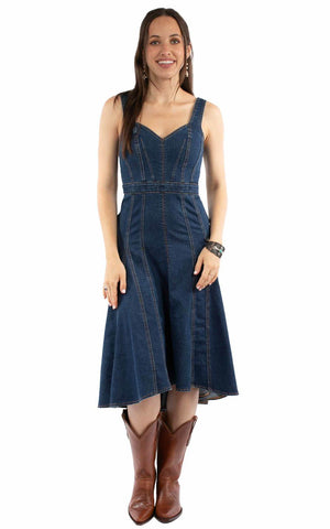 Scully Womens V-Neck Tank Top Style Blue Cotton Blend S/L Dress