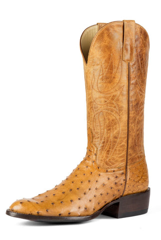 Horse Power Mens 13in Maverick Antique Saddle Full Quill Ostrich Cowboy Boots