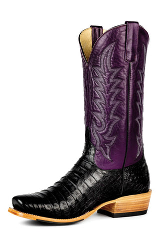 Horse Power Mens Glossy Violet Black Goat Leather Cowboy Boots