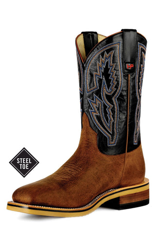 Horse Power Mens Distressed Bison Black Leather Work Boots 12 D